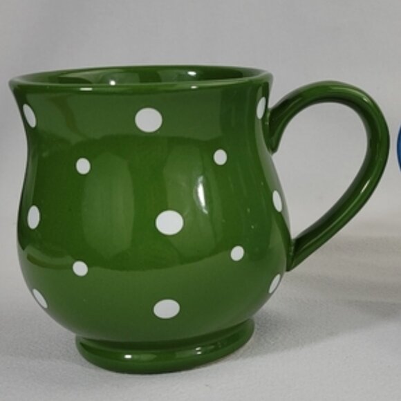 Temp-tations by Tara 16 oz. Green and White Polka Dot Ceramic Mug New no Box - Picture 2 of 5